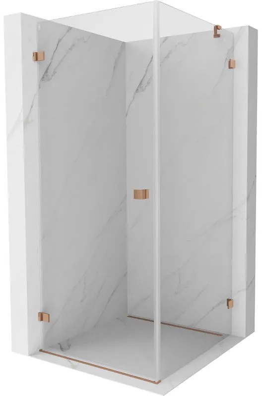 Mexen Lunar-B, výklopný sprchový kút ľavý 80 x 80 cm, 8mm číre sklo, profil medená matná, 832-080-080-65-00-L