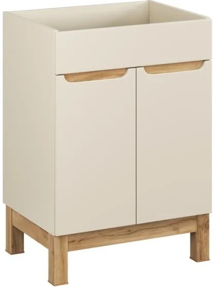 Koupelnová sestava Bali Nature Lola s deskou, umyvadlem, skříňkami a zrcadlem 60 cm kašmírová/dub wotan