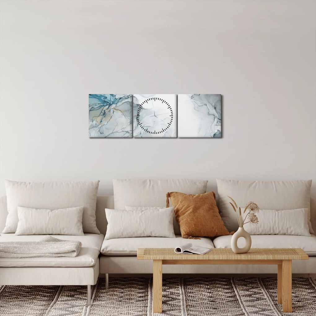 Obraz - Modrý mramor (s hodinami) (90x30 cm)