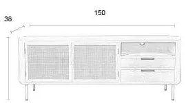 Krémový ratanový TV stolík 150x55 cm Amaya – White Label