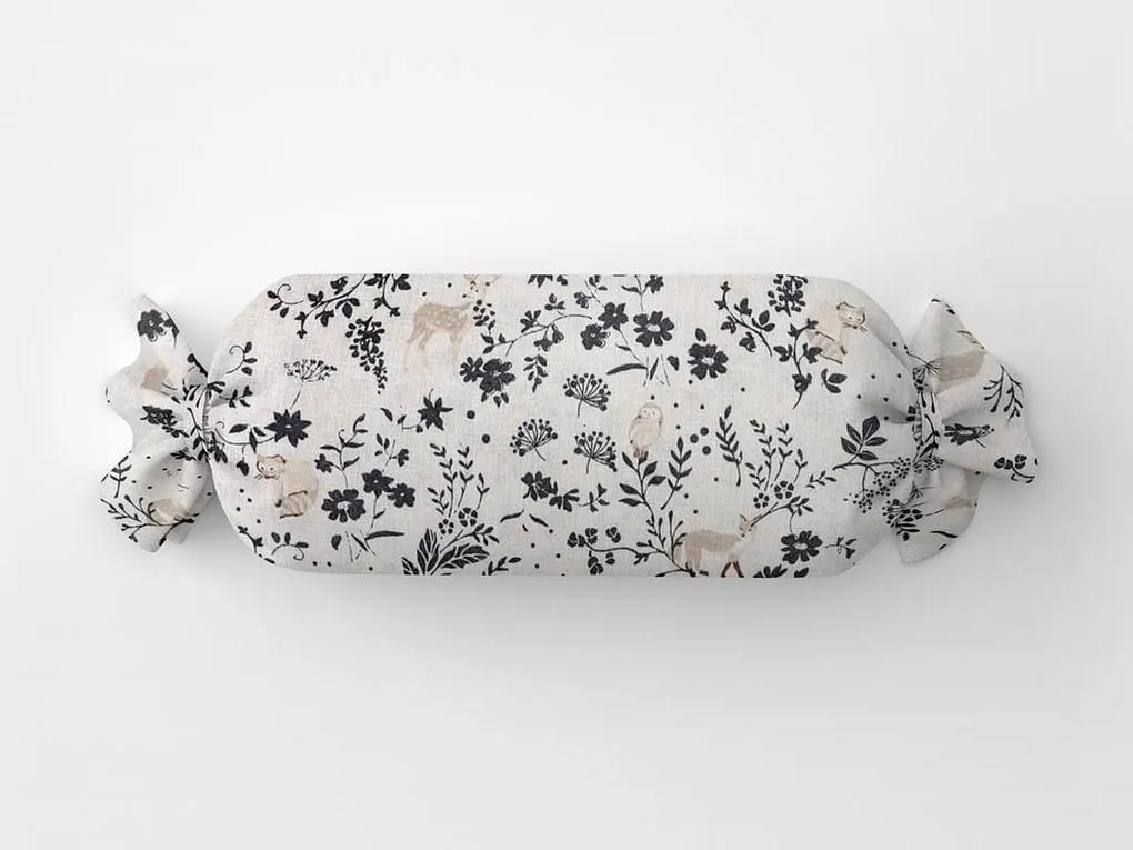 Škodák Dekoračný vankúš valec LONETA 15×40 cm vzor LO-267 Lúčne kvety a zvieratá