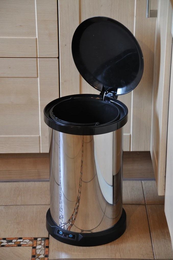 Bezdoteku Bezdotykový odpadkový kôš PROGRESS nerezový guľatý senzorový 12L