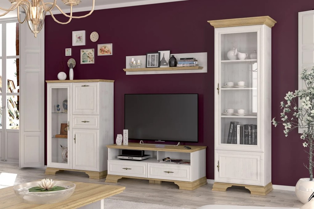 Vysoká skriňa s dvierkami JARMANKA 2D, borovica/dub zlatý