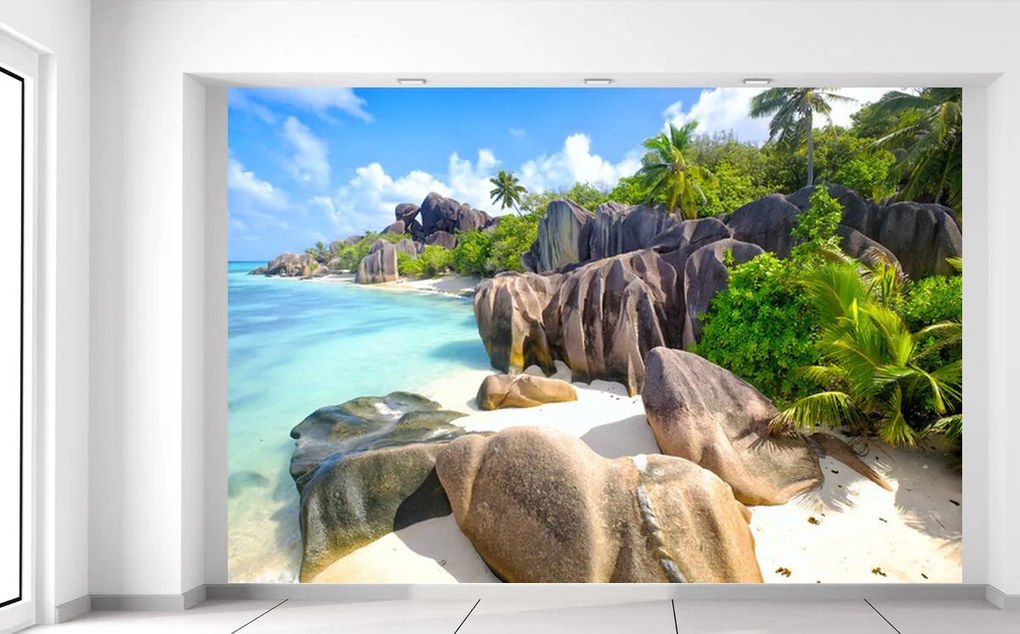 Gario Fototapeta Tropický ostrov La Digue Veľkosť: 200 x 135 cm, Materiál: Samolepiaca