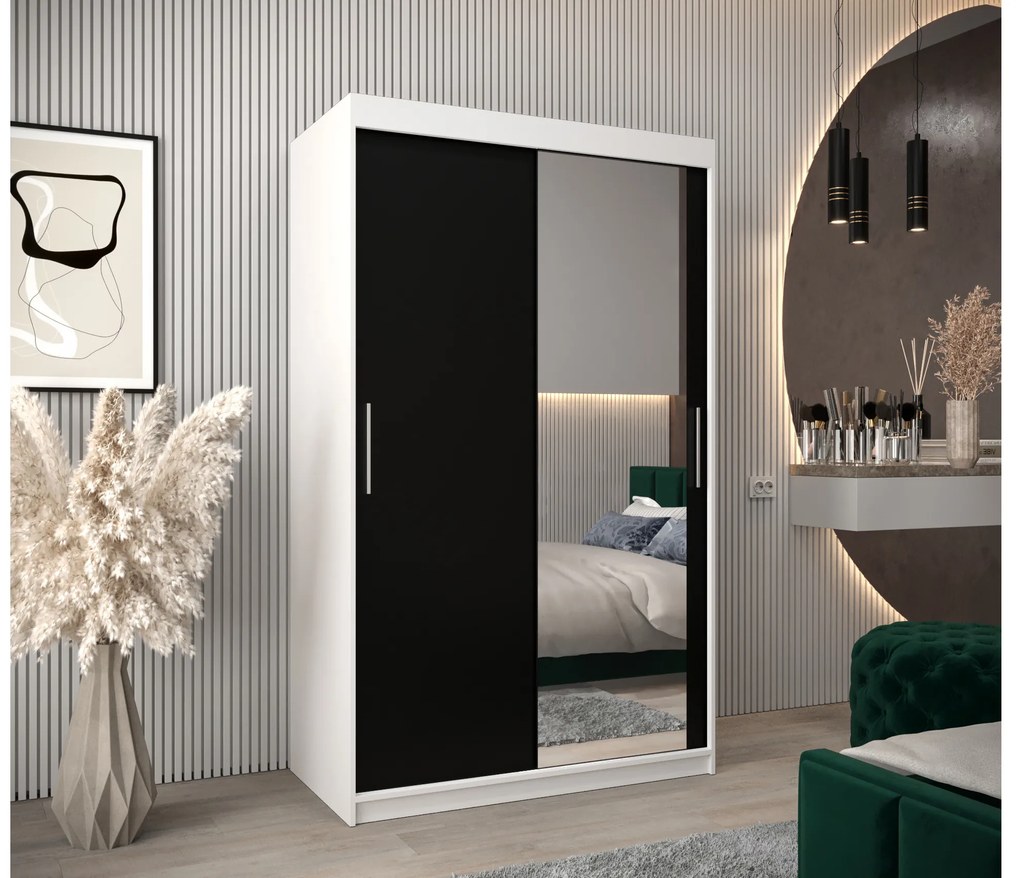 Šatníková skriňa 120 cm Toki 2 (Biela matná + Čierna matná). Akcia -20%. Vlastná spoľahlivá doprava až k Vám domov. 1064972