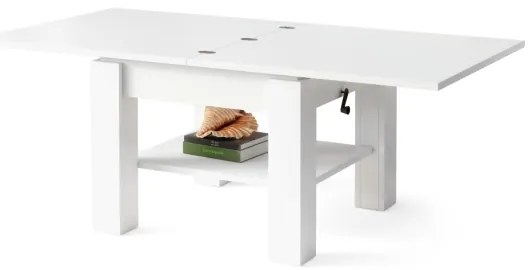 Rozkladací konferenčný/jedálenský stôl so zvíhacou doskou CALEB biela