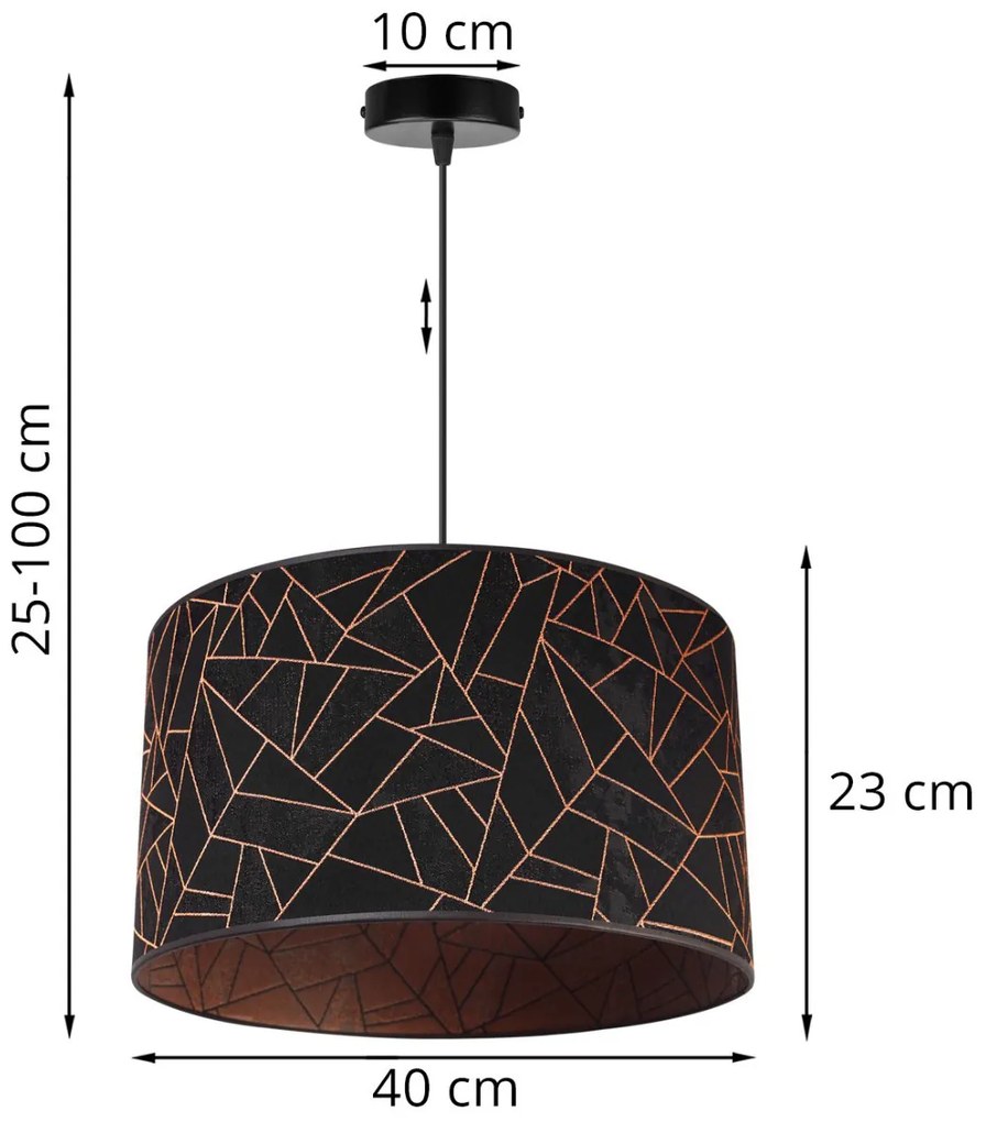 Závesné svietidlo Werona 6, 1x čierne textilné tienidlo so vzorom, (fi 40cm), c
