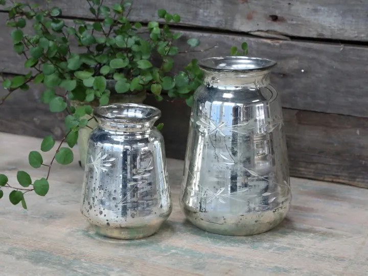 Strieborná antik sklenená dekoračná váza Silb - Ø 14*20cm