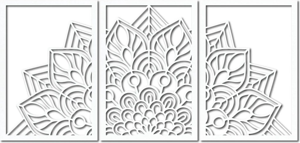 SENTOP | 3-dielna mandala kvetov – moderná drevená nástenná dekorácia do obývačky | SENTOP HDF0583-60 x 30-WENGE