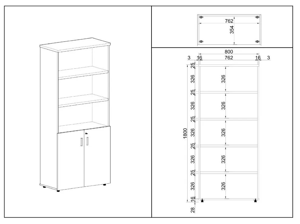 Vysoká skriňa SimpleOffice 80 x 40 x 180 cm, čerešňa