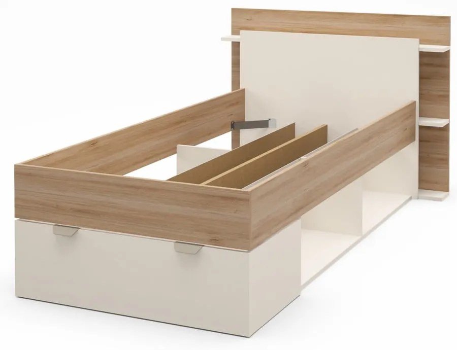 Jednolôžková posteľ v dekore duba s úložným priestorom bez roštu v bielo-prírodnej farbe 90x200 cm Albo – Marckeric