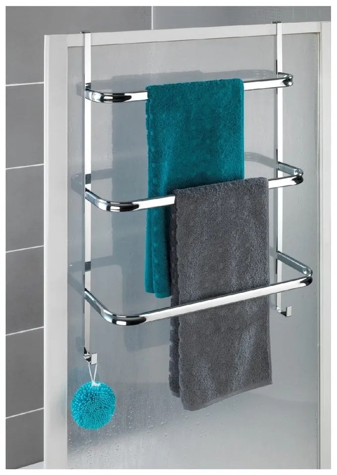 Strieborný samodržiaci věšiak na uteráky Wenko Towel Holder Chrome, 21 × 54 cm