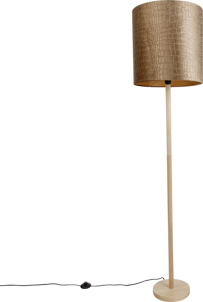 Drevená stojaca lampa so zamatovým tienidlom s krokodílím vzorom 40 cm - Mels