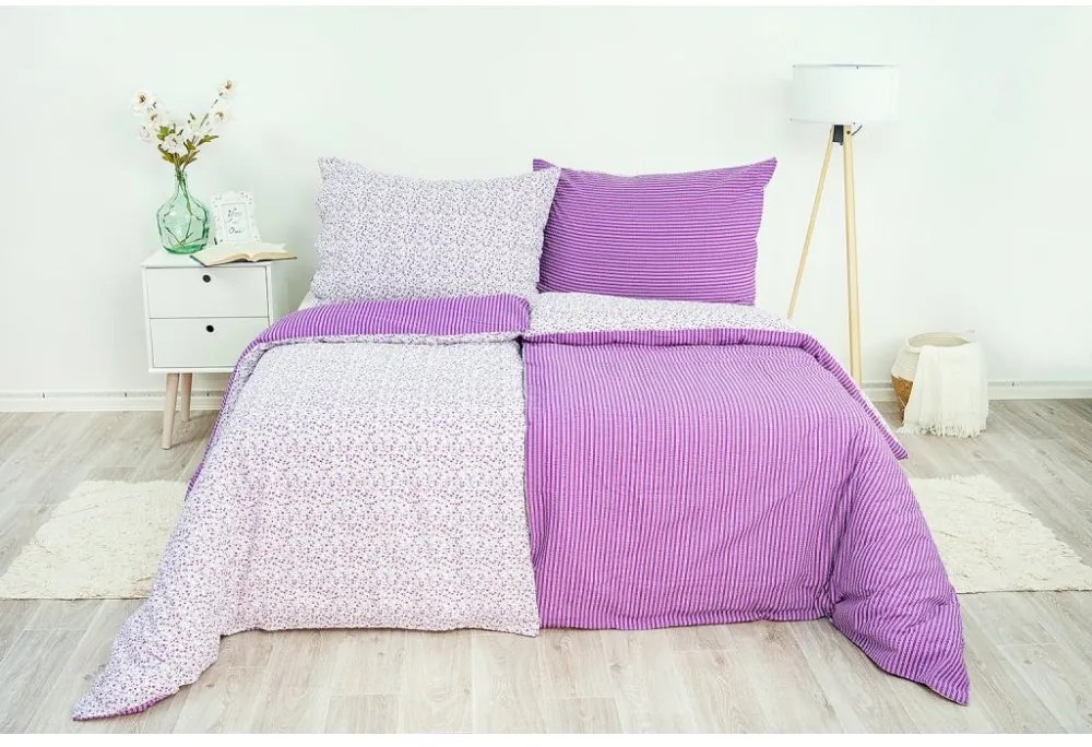 Stanex obliečky Krepové Kvietok pruh fialový 200x220/2x70x90 cm