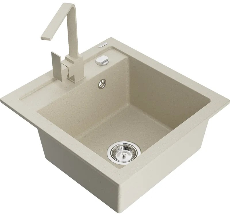 Mexen Vito, 1-komorový granitový drez 520x490x210 mm, béžová batéria Rita, béžová, 6503-69-670300-69