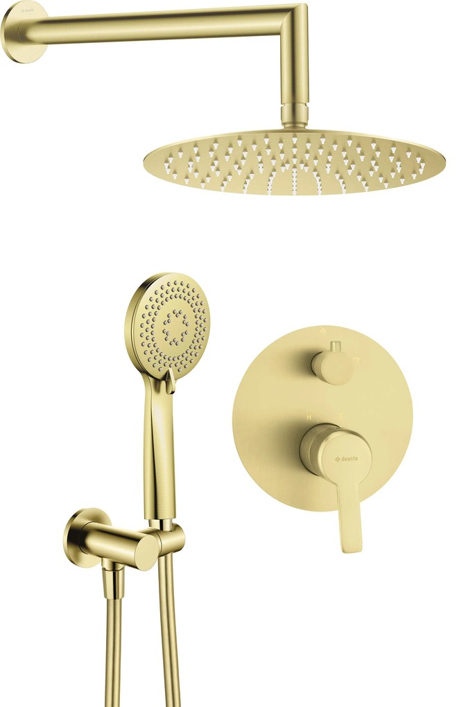 Deante Arnika, podomietková sprchová súprava s dažďovou a ručnou hlavicou, zlatá matná, DEA-NAC_R9QP