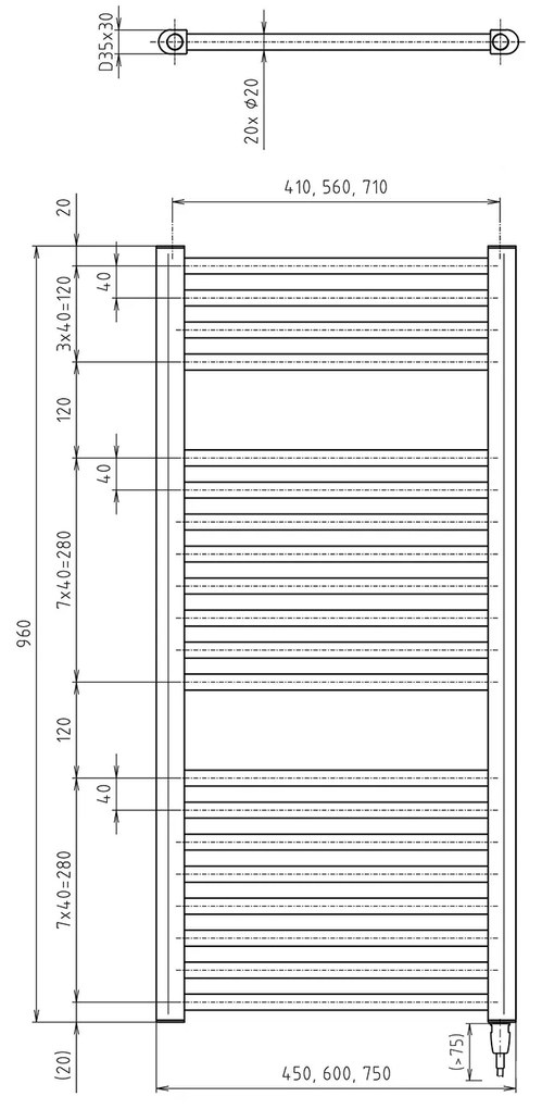 Aqualine Aqualine, DIRECT-E elektrické vykurovacie teleso, rovné, 450x960 mm, 300W, biela, ILE94T