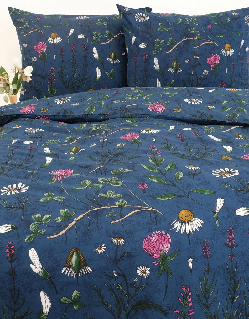 Francúzske bavlnené obliečky Renforcé - Herbár tmavo modrý