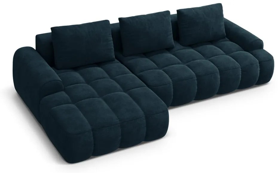 Zamatová rozkladacia/s úložným priestorom rohová pohovka v petrolejovej farbe (ľavý roh/s leňoškou) Linz – Cosmopolitan Design