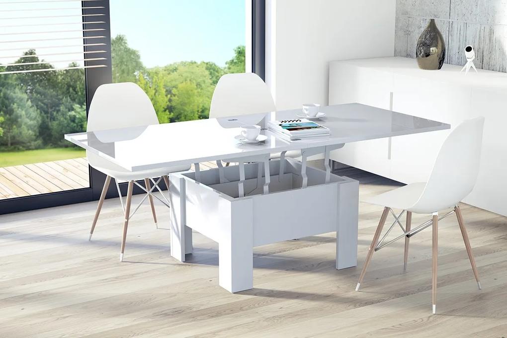OSLO biely lesk, rozkladacia, zdvíhací konferenčný stôl, stolík, biely mechanizmus