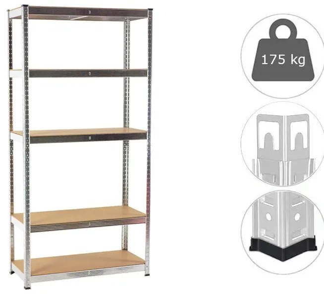 MEGA HIT: Regál 1800x900x300 mm zinkovaný 5-policový, nosnosť 875 kg