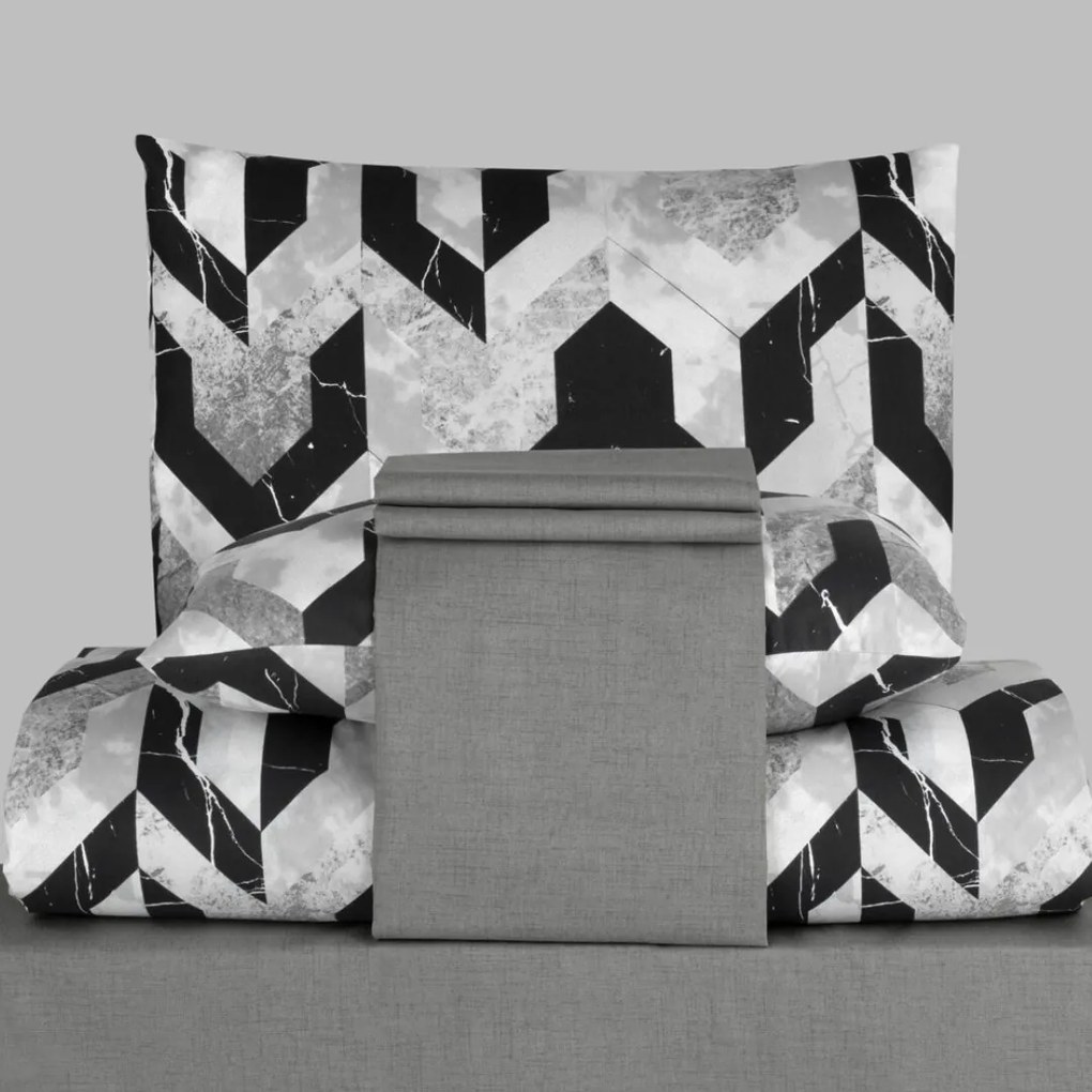Obliečky bavlnené Marble sivé 200x140cm+90x70cm