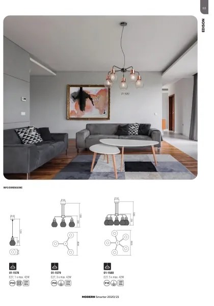 Redo 01-1580 - Luster na lanku EDISON 5xE27/42W/230V priemer 53 cm čierna/medená