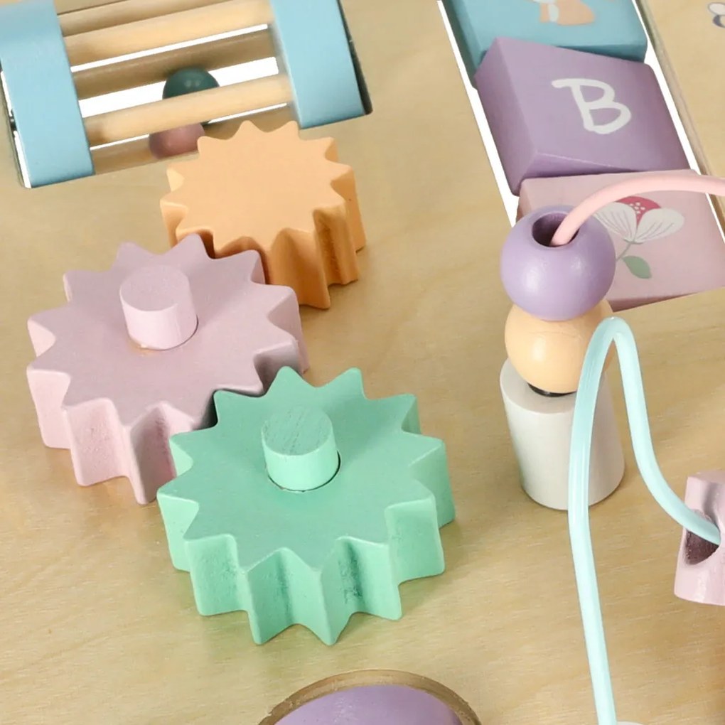 KIK LULILO LUDO Montessori manipulačný stolík 2v1, drevený, ružový