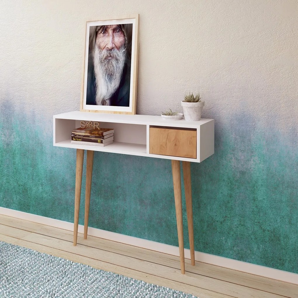 Konzolový stolík Kiogi 100 cm biely/dub prírodný