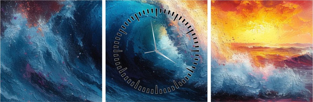 Obraz - Vlna v západu slnka (s hodinami) (90x30 cm)