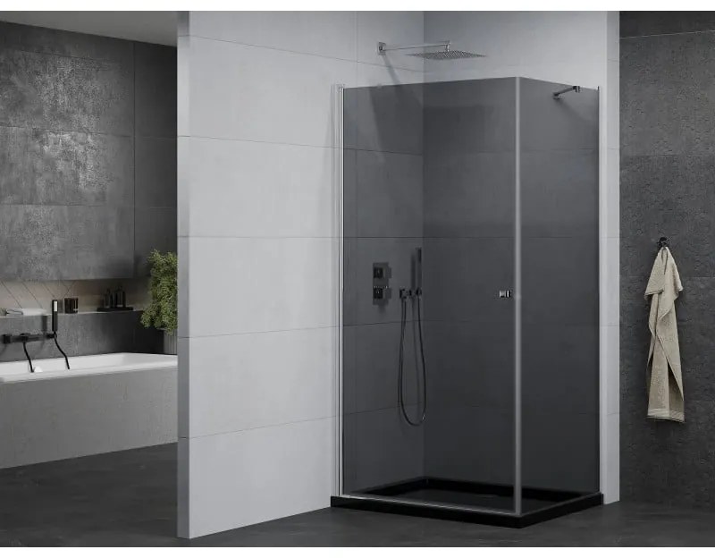 Mexen Pretoria, sprchovací kút 100 (dvere) x 70 (stena) cm, 6mm šedé sklo, chrómový profil + čierna sprchová vanička, 852-100-070-01-40-4070