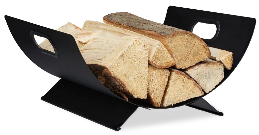 Kovový košík na palivové drevo Relaxdays RD4189 – Čierny, moderný dizajn