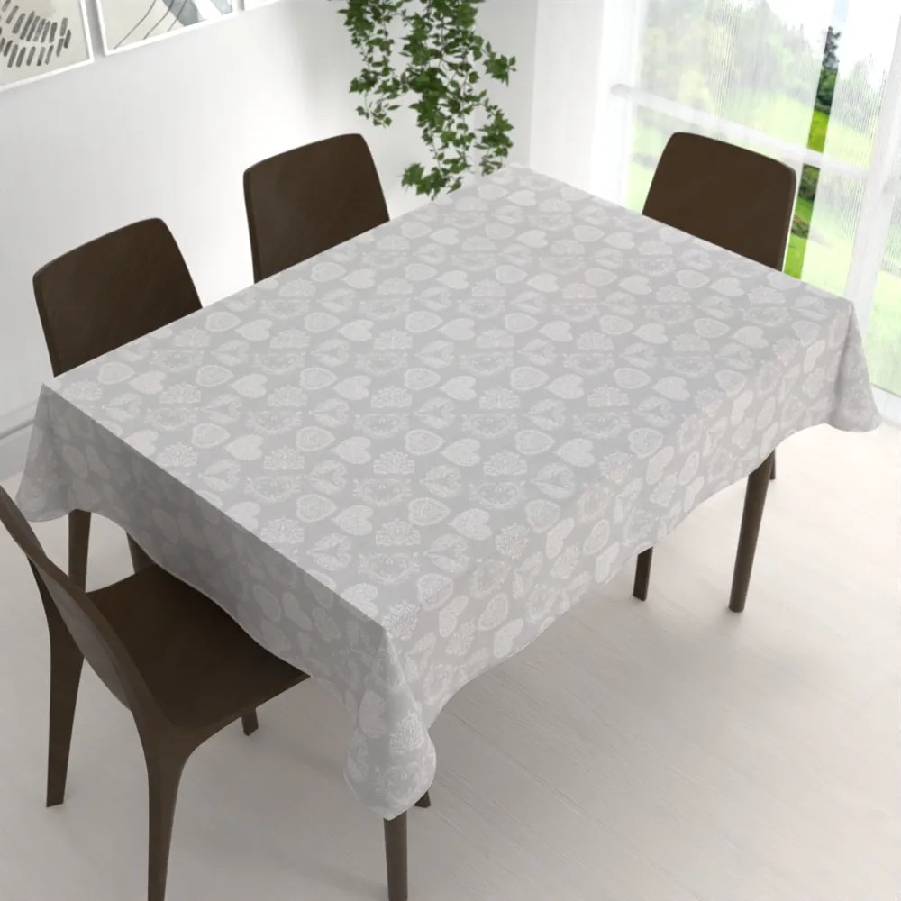 Biante Dekoračný obdĺžnikový obrus PML-071 Srdce s ornamentami na sivom 140x180 cm