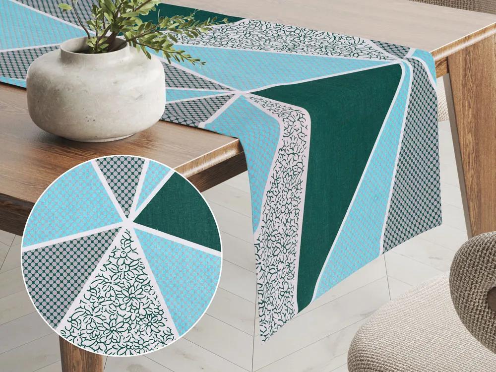 Biante Bavlnený behúň na stôl Sandra SA-334 Modro-zelené trojuholníky 20x160 cm