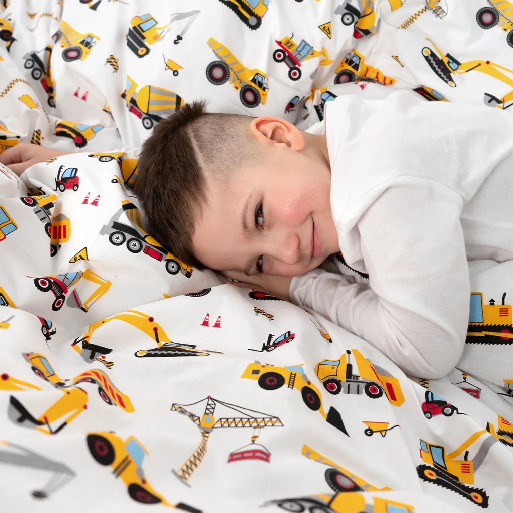 Goldea detské bavlnené obliečky - nákladné autá a bagre 140 x 200 a 70 x 90 cm