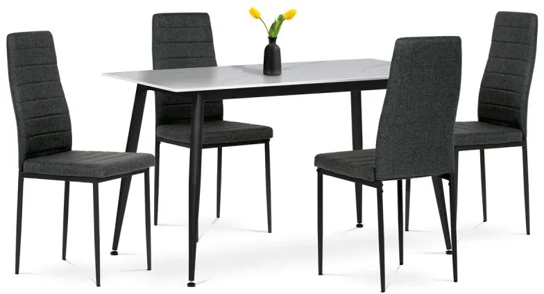 Jídelní set 1+4, rozměr stolu 130x70x76 cm, keramika, kov, stůl bílá+černá, židle černá