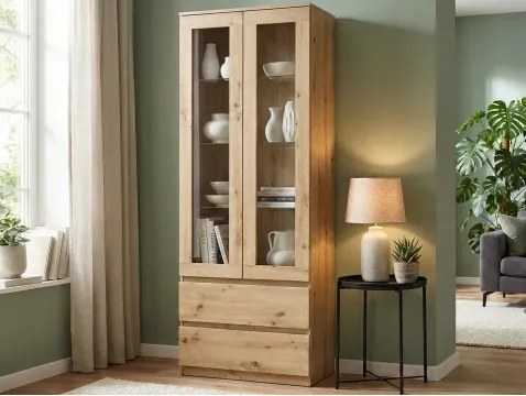 Vysoká vitrína Carlos, dub artisan, šírka 70 cm%