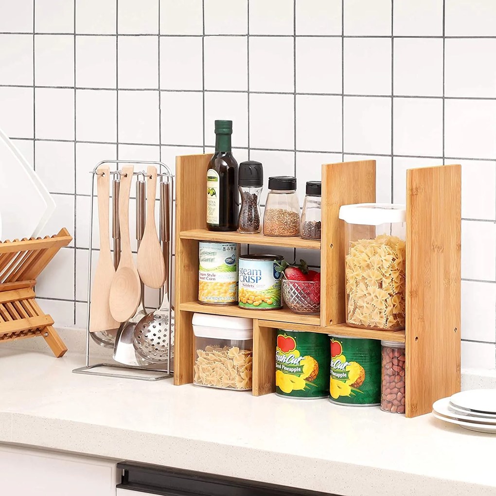 Stolný organizér, poličky, 3 prispôsobiteľné moduly, bambus