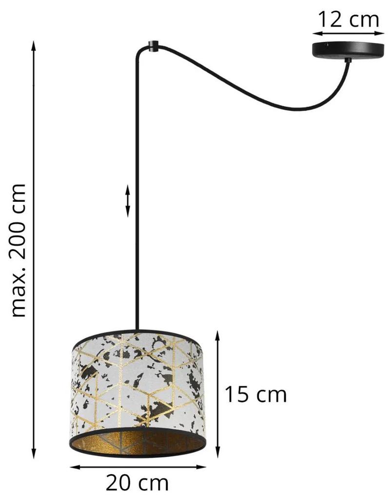 Závesné svietidlo Werona spider 5, 1x sivé textilné tienidlo so vzorom, g