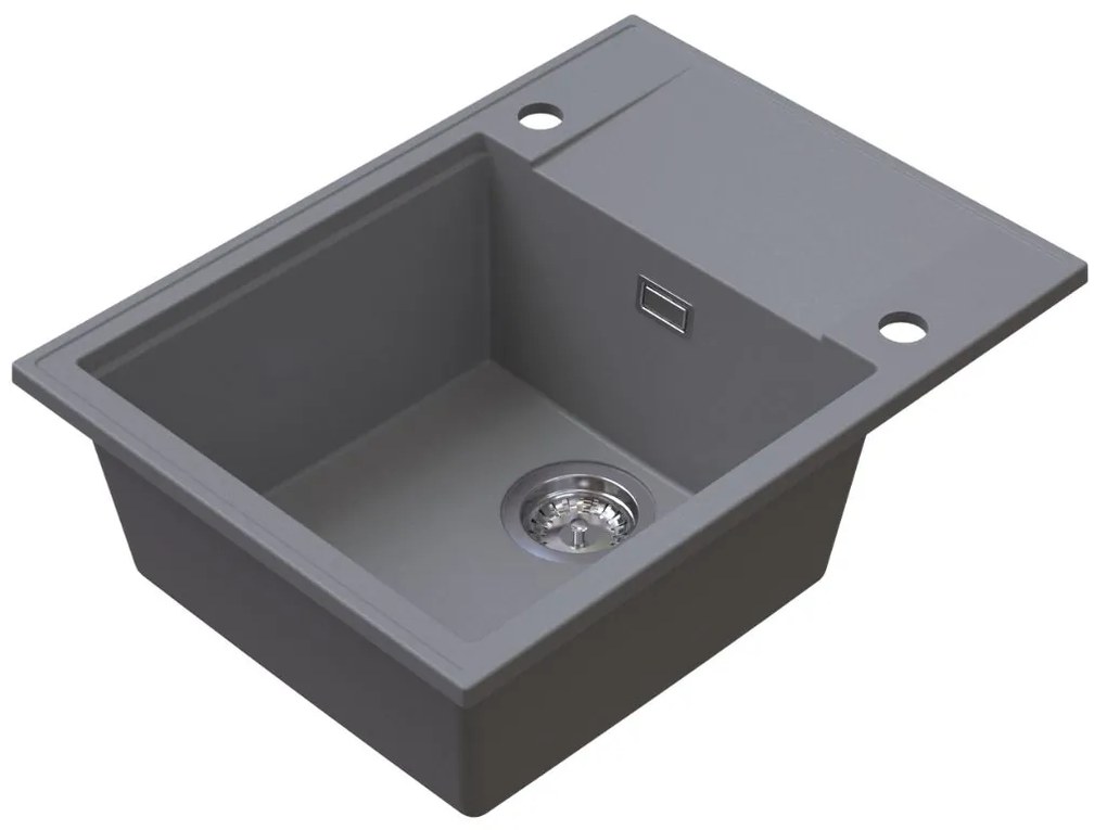 Sink Quality Sink55, kuchynský granitový drez 620x460x215 mm + chrómový sifón, šedá, SKQ-SINK.D.1KKO.X
