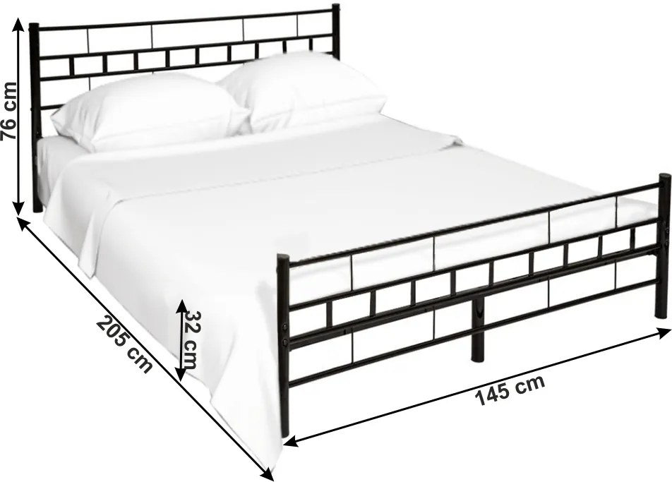 Kovová manželská posteľ s roštom Tajgi 140x200 cm - čierna