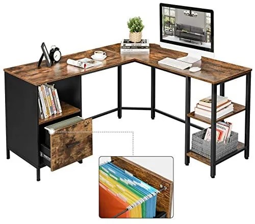 Rohový písací stôl, šuflík so závesným zakladačom, 75x150x137cm