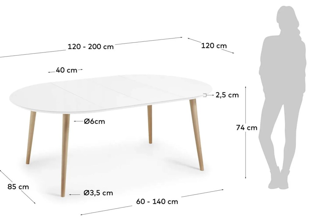 Jedálenský stôl quio Ø 120 (200 x 120) cm biely MUZZA