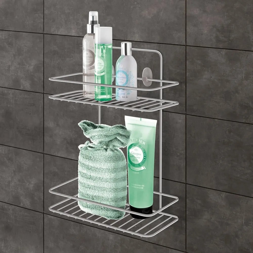 Závesná oceľová kúpeľňová polička bez vŕtania v lesklo striebornej farbe Luxy – Metaltex