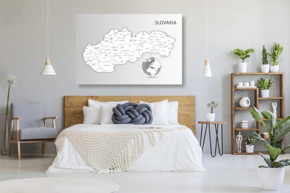 Obraz podrobná mapa Slovenska v čiernobielom prevedení - 90x60