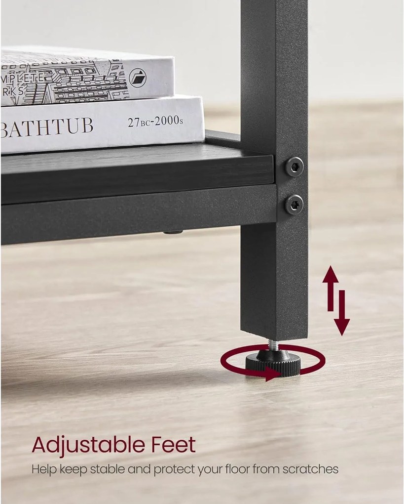 Písací stôl, rohový stôl v tvare L s 2 odkladacími policami, čierny