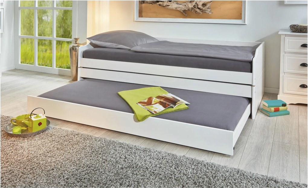 Sconto Posteľ s výsuvným lôžkom TRULA biela, 90x200 cm