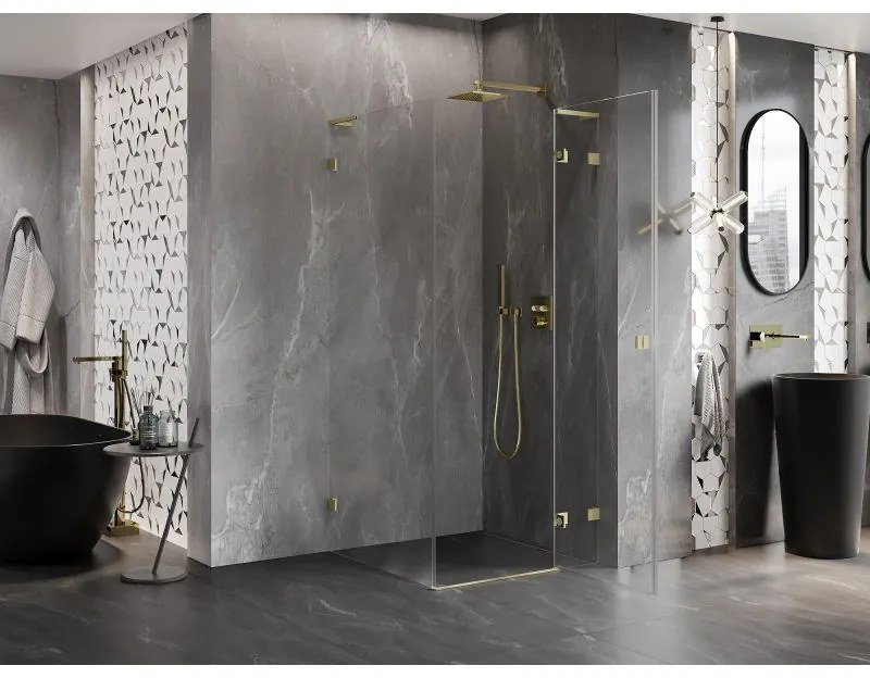 Mexen Lunar L, 1-krídlový sprchový kút, pravý, 90 x 90 cm, 8mm číre sklo, zlatý matný profil, 834L-090-090-55-00-P
