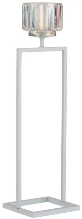 Biely kovový svietnik na 1 sviečku Glass - 12 * 11 * 42 cm