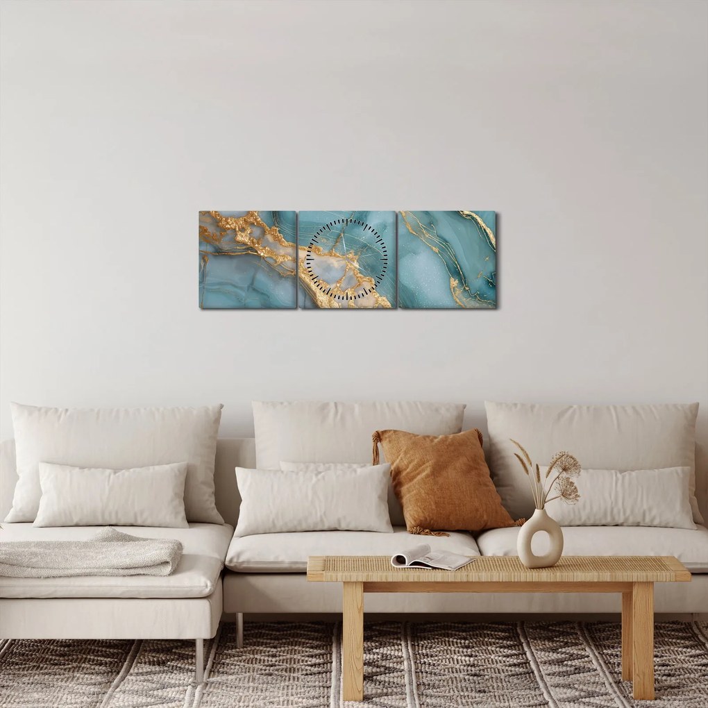 Obraz - Tyrkysový mramor (s hodinami) (90x30 cm)